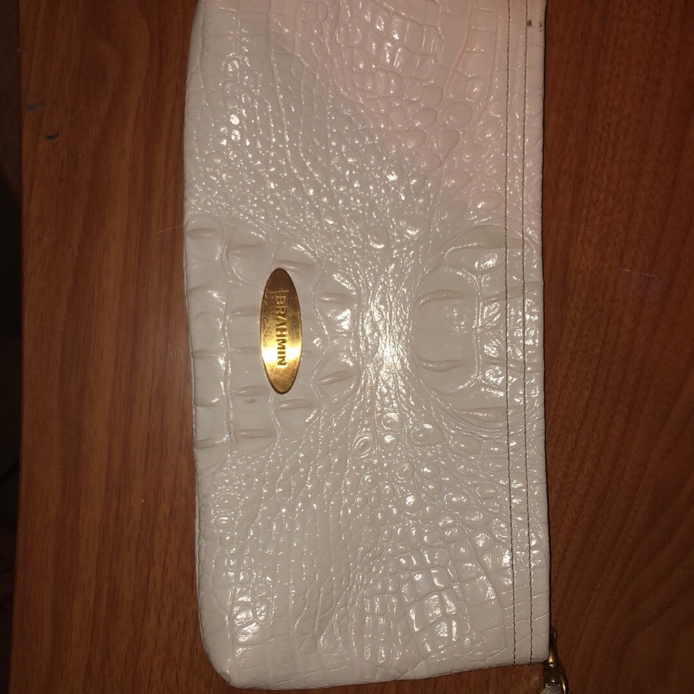 Brahmin white leather clutch wristlet